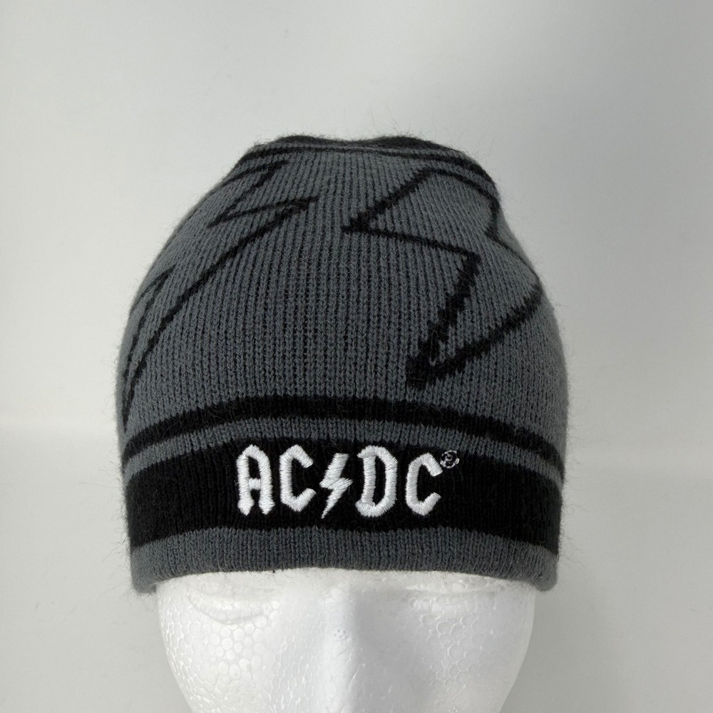BC Ethic AC/DC Band Beanie Grey Black Lightning Bolt Knit Hat 2005 Vintage Style